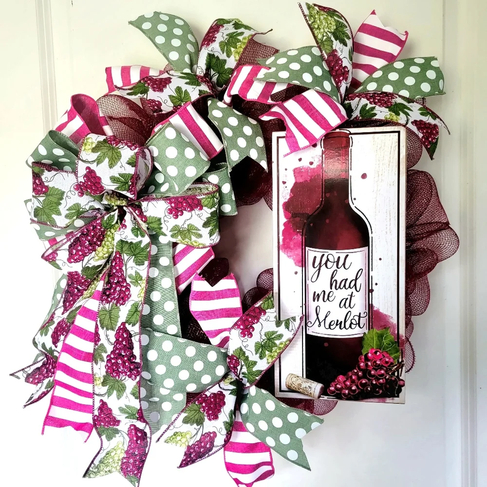You Had Me At Merlot Wreath Deco Mesh Bows Engagement Anniversary Birthday Wine